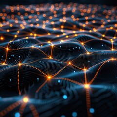 Fototapete - Abstract concept of networked data points and connections in a digital space