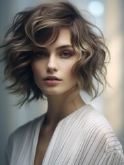 Poster - Woman With Wavy Hair in White Shirt