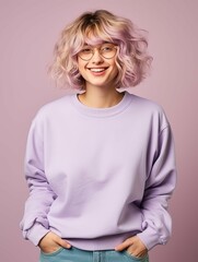 Canvas Print - Woman With Pink Hair and Glasses Posing