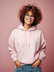 Canvas Print - Woman in Pink Hoodie Wearing Glasses