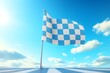 a blue and white checkered flag on a pole