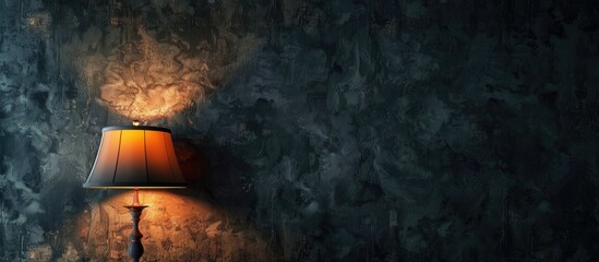 Canvas Print - A lamp shines brightly against the dark wall, illuminating the night like a beacon in the midnight sky