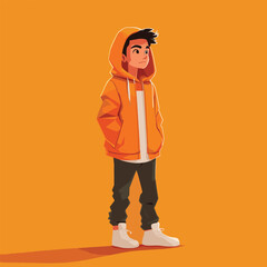 Wall Mural - A casual, trendy character  at orange hoodie stands relaxed