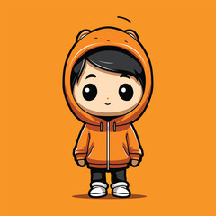 Wall Mural - A casual, trendy character  at orange hoodie stands relaxed