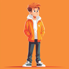 Wall Mural - A casual, trendy character  at orange hoodie stands relaxed