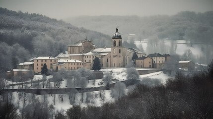 Wall Mural - a snowy covered mountain town