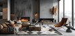 Terracotta pillows, chevron coverlet, Scandinavian loft with a sleek fireplace.