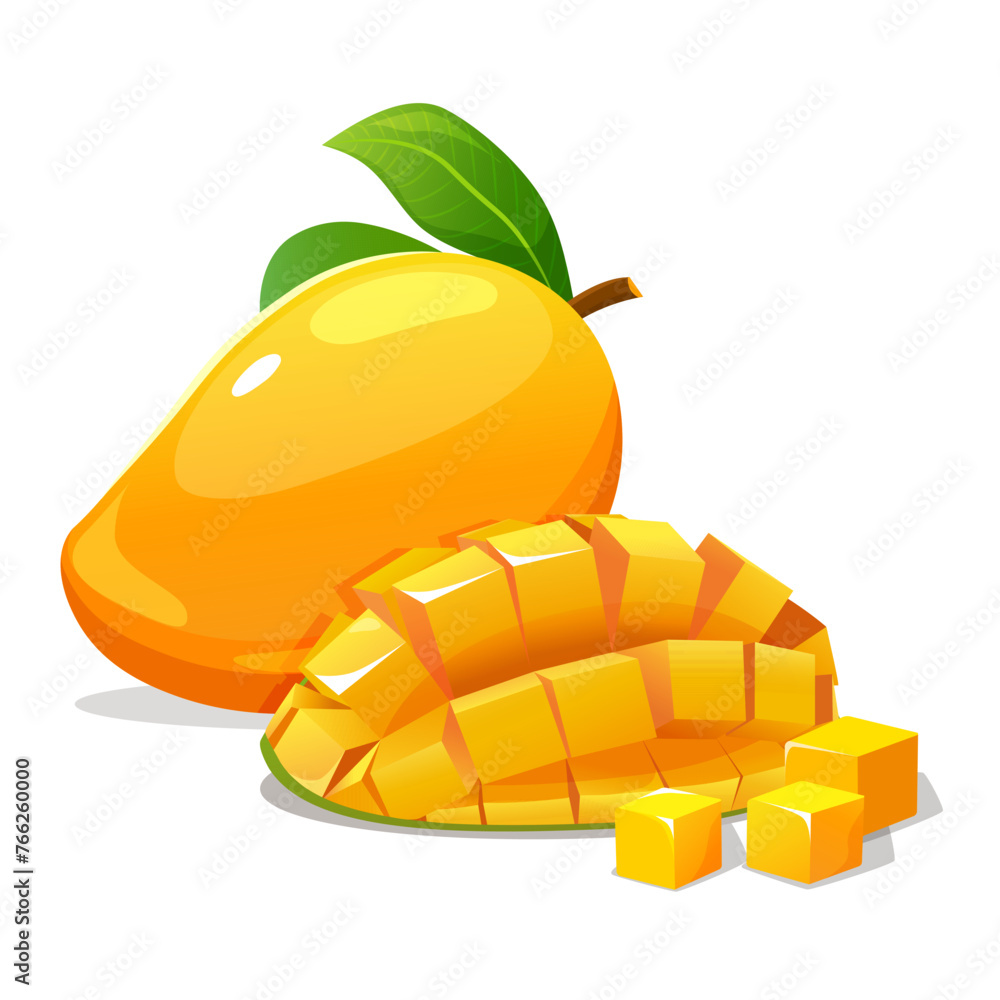 Raw Mango Graphics Juicy whole and cutted mango isolated on a white background. Stock ...