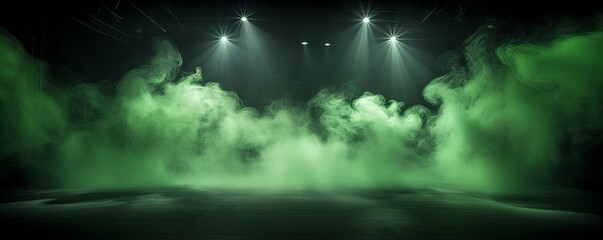 Wall Mural - Smoky green Light Shapes in the Dark,on the empty stage 