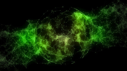 Leinwandbilder - Abstract green sphere with connecting dots and lines. Network concept. Wireframe technology sphere. Big data visualization. 3d rendering.