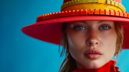 Canvas Print - Woman in Red Hat and Scarf