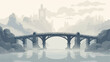 Fantasy bridge in the fog .. Flat vector