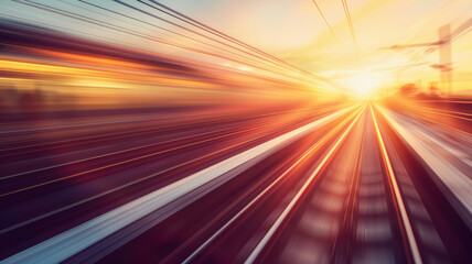 Wall Mural - Speeding train captured at dusk with a dynamic blur effect.