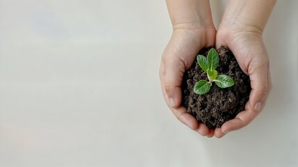 Horizontal AI illustration nurturing young plant in hands. Concept plants and flowers.