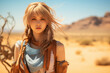 © Gun - Fantasy image of a beautiful female character Fantasy anime style With the background being a desert area.