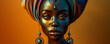 fantasy portrait of a black woman with golden tribal ornaments, african beauty with turban