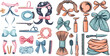 Women hairdressing tools vector illustration set
