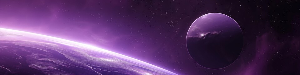 Wall Mural - Planet image, unreal galaxy image purple background with space for design