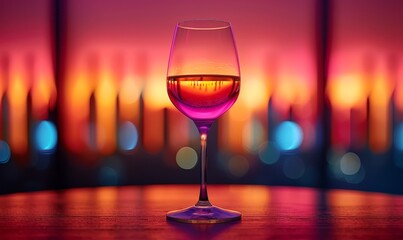 Wall Mural - Elegant glass of red wine with warm bokeh lights in the background.