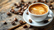 © proDesigner - Coffee Cup with beans on table.