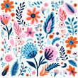 bright spring colors blue and orange, pinknordic pattern white background