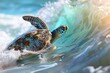 Splash the sea turtle rides the waves with ease her shell gleaming in the sunlight , 3d isolate