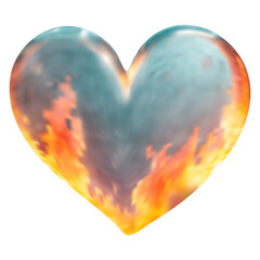 Wall Mural - PrVector color translucent glass heart-shaped bubble with fire reflection on transparent background.int