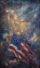 Wall Mural - 4th of July, Independence day of USA celebration, flag and sparklers