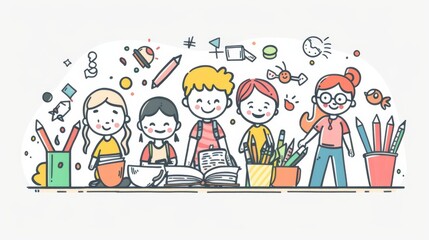 Wall Mural - Illustration of a hardworking student. Modern doodle design.