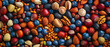 Nut and seed assortment closeup healthy fats and proteins Stylish in the style of vibrant dot Digital art
