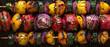 Grilled vegetable skewers closeup smoky and savory Stylish in the style of vibrant dot Digital art
