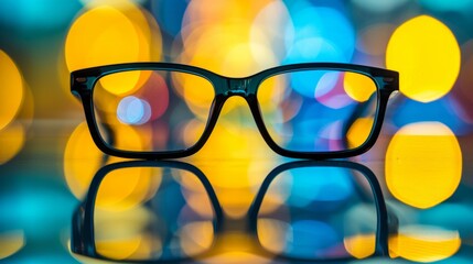 Canvas Print - Eyeglasses with Reflective Lenses on Blue Surface