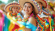  A group of friends dancing to mariachi-style Mexican music with colorful ribbons and sombreros
