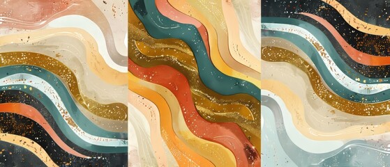 Wall Mural - Groovy retro swirl burst backdrop set for psychedelic 60s, 70s parties with melting rainbow colors and groovy wavy pattern. Modern illustration.