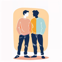 illustration of friendship or brotherhood, pair of best friends, isolated flat vector modern illustration of two boys, full of love and confidence