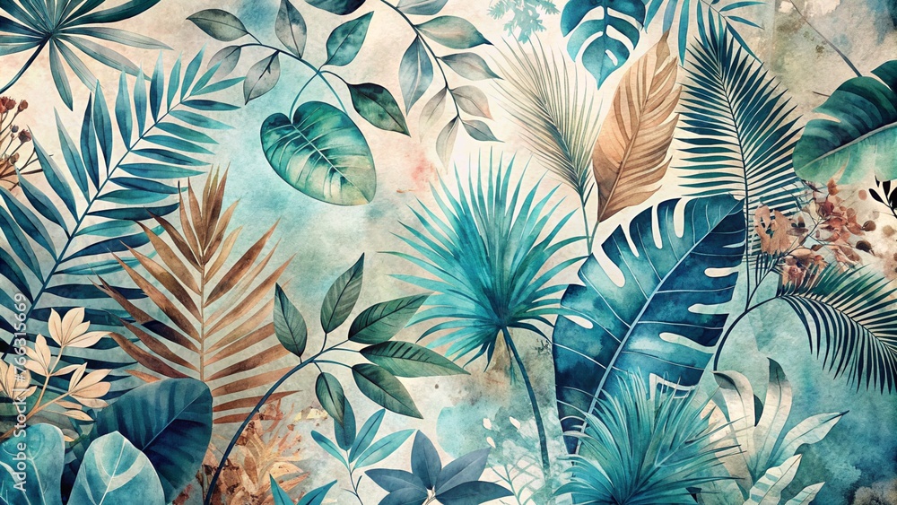 Abstract art tropical leaves background vector. Wallpaper design with ...