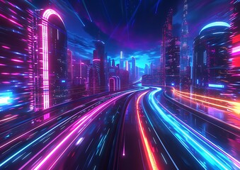 Aufkleber - Velocity Lights, Futuristic High-Speed Travel on Neon Highways