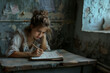 © Vantsura - a young beautiful girl sits at a desk in a very old school