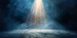 © Planetz - A spotlight shines on the dark background, empty dark blue room background with smoke and floor, Empty stage with blue spotlights, conser, show, party, Presentation concept. banner