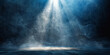 © Planetz - A spotlight shines on the dark background, empty dark blue room background with smoke and floor, Empty stage with blue spotlights, conser, show, party, Presentation concept. banner