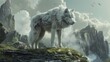 A fantastical realm of magic and wonder, where mythical direwolves, legendary creatures of immense size and strength, roam the mystical landscape, 