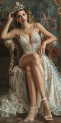 Wall Mural - Beautiful sensual young bride in wedding dress