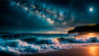 Beautiful night landscape with stormy sea