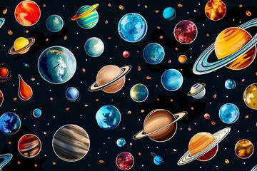 Wall Mural - seamless background with planets and stars. Generative AI