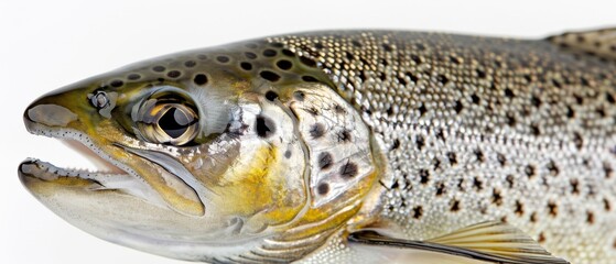 Wall Mural -  A close-up of a fish with its mouth slightly opened on a white background