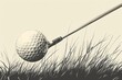 © Thanadol - Golf club and ball stylized clipart sepia shading grass texture