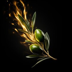 Wall Mural - Olive light flare isolated black background