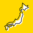 Japan country simplified map. White silhouette with thick black contour on yellow background. Simple vector icon