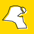 Kuwait country simplified map. White silhouette with thick black contour on yellow background. Simple vector icon