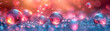 Soap bubbles on a blue and pink gradient with twinkling bokeh for a festive mood